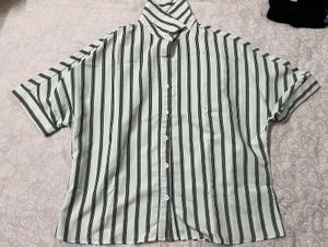 Striped Short-Sleeve Button-Up Shirt