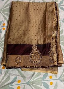 Elegant Beige Saree with Maroon Border