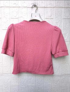 New with tag Chic Pink Wrap Top Puff Sleeve
