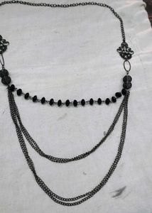 Layered Black Bead &amp; Chain Necklace