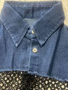 Unique Denim &amp; Print Button-Up Shirt