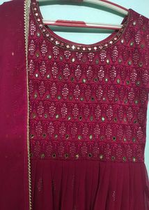 Elegant Maroon Embroidered Gown with Dupatta