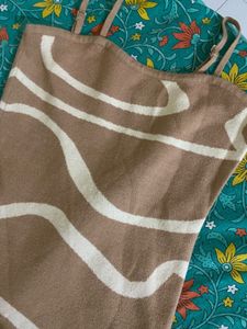 Stylish Brown &amp; White Striped Knit Dress