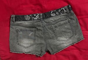 Stylish Grey Denim Shorts with Sequins