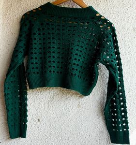 Chic Green Crochet Knit Sweater crop top