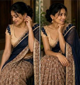 Elegant Navy Blue Saree with Embellished Blouse