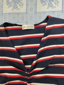 Striped V-Neck Cropped Top