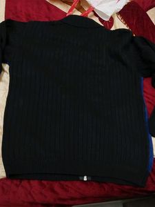 Blue Black Woolen Sweater Cum Jacket