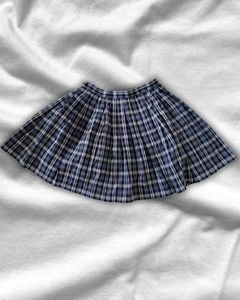 Blue Plaid Pleated Mini Skirt with pocket