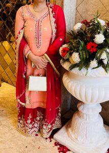 Elegant Peach & Magenta Sharara Suit