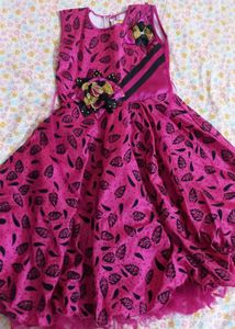Dark Magenta Girls  Frock (8 To  10 Years)