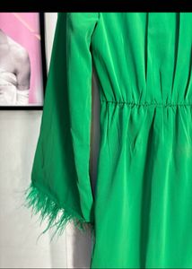 Green Feather Trim Wrap Dress BRAND NEW