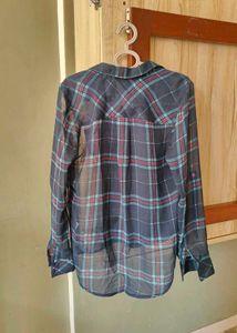 Plaid Sheer Button-Down Top