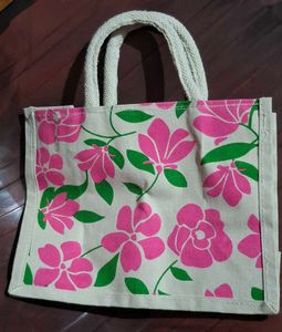 Bright Flower Design Jute Tote Bag