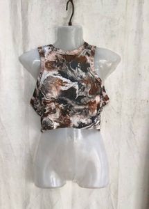 101810. Marbled Print Ribbed Crop Top