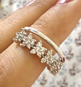 Adjustable Sparkling Diamond Floral Ring