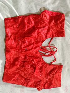 Red Embroidered Blouse With Lehnga