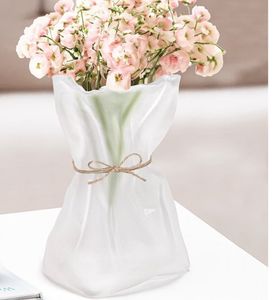 White Fabric Flower Vase with Twine Detail