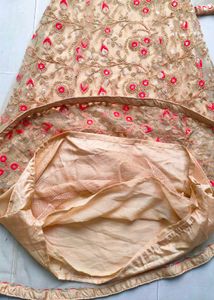 Very Beautiful Heavy Work Golden Gown With Shrug