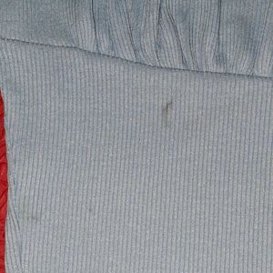 Light Blue Puff Sleeve Tie-Front Top