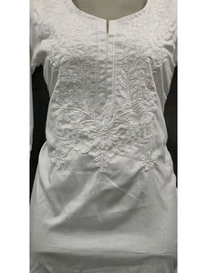 Elegant White Chikankari Short Kurti For Women