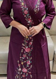 Wine colour Wrap dress oure cotton embroidery