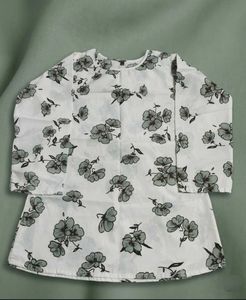 White Floral Print Kurta