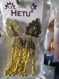 Golden Peacock Jhumka Earrings