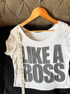 White "Like A Boss" Cropped T-Shirt