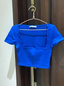 Vibrant Blue Square Neck Crop Top