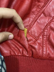 Red Faux Leather Bomber Jacket waist length