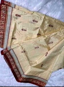 cream meroon pure silk saree