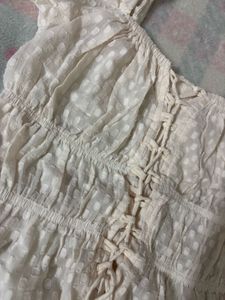 Cream Textured Puff Sleeve Crop Top