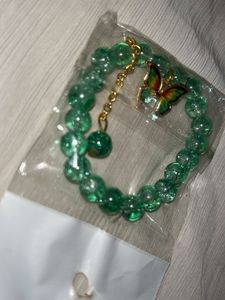 Charming Green Beaded Bracelet with Butterfly Char