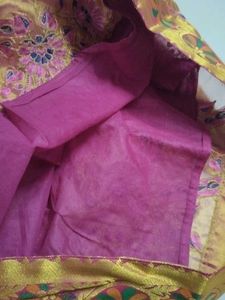 Pink &amp; Gold pattu pavadai set..