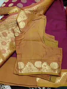marron pure silk  Saree with Golden Bord