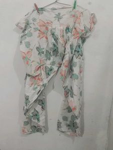 White Floral Print Kurta Set