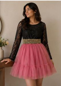 Dress For Women - Pink &amp; Black