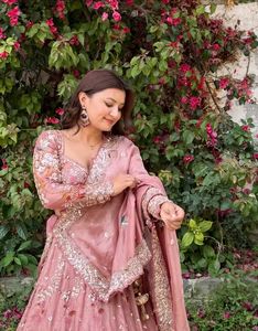 Gold Embroidered Lehenga With Floral &amp; Bird Motif