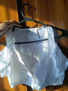 White Cotton Blouse with Smocked Details