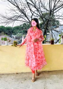 pink Floral Kurta Set