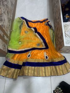 Lehnga Choli Golden With Lemon Green
