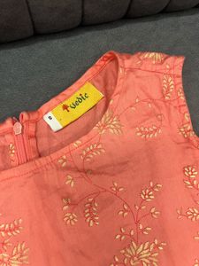 Peach Kurta Set with Gold Print