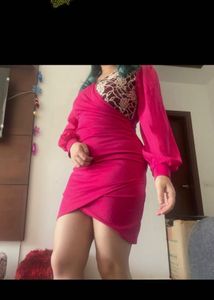 Stylish Pink Dress with Lace Neckline
