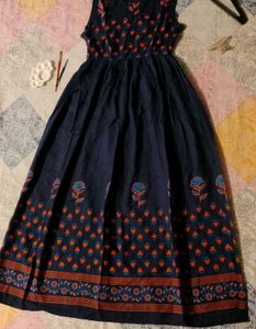 New Beautiful Sleeveless Navy Blue Ethnic Gown
