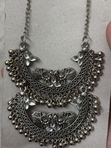 Oxidized Silver Jhumka Necklace