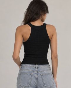 Chic Black Ribbed Halter Neck Tank Top