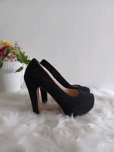Black Glitter Platform Heels