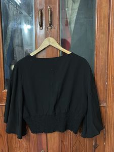 Chic Black Bell Sleeve V-Neck Top