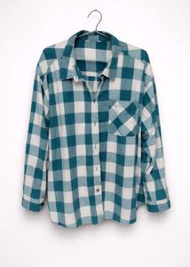 Blue &amp; White Plaid Flannel Shirt